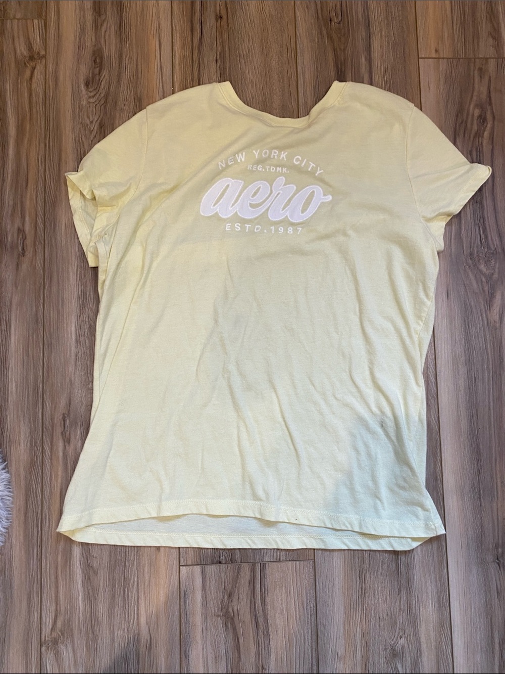 Aeropostale Pale YellowTINY HOLE  'Aero' Logo Short Sleeve Tee